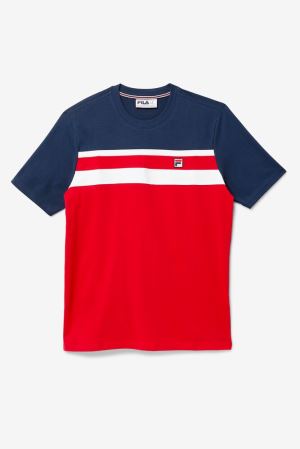 FILA Dover Tee Shirts Red / Navy / White,Mens Clothing | CA.AWRKSL659